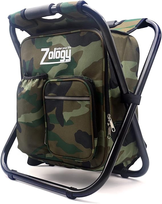 Folding Camping Chair Stool Backpack with Cooler Insulated Picnic Bag Camouflage Portable Hiking Seat Table Bag for Outdoor Indoor Fishing Travel Beach BBQ