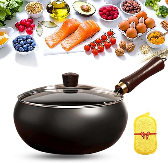 Uncoated Thick Iron Pot, Japanese Iron Pan for Cooking, Uncoating Cast Iron Pot, Hand-Forged Non-Stick Cast Iron Skillet, High Purity Frying Pans for Kitchen (Smooth-Glass Cover, L-28cm)