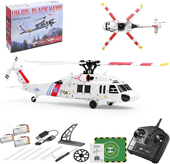 K270 RC Helicopter for Adults UH-60L 4CH Brushless Motor Flybarless RC Helicopter Outdoor Hobby RC Toy Model, Throttle Adjustable Gift for Beginner Adult Flyers(3 Batteries)