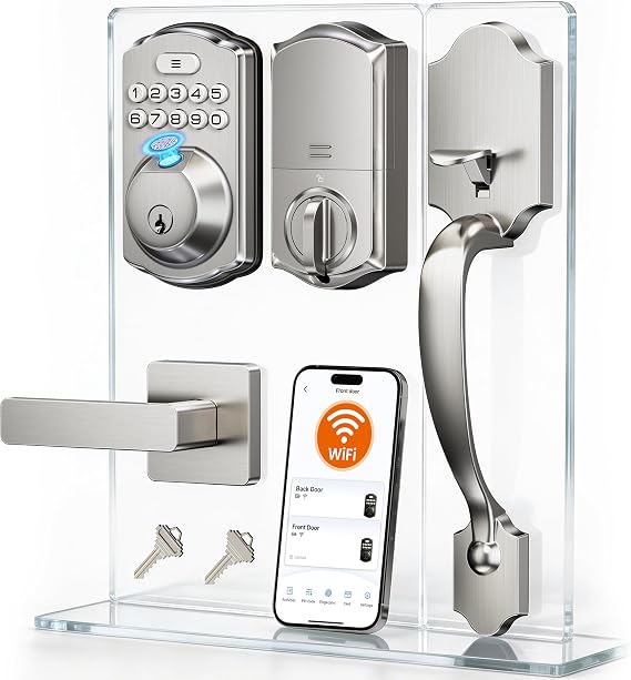 Veise VE012W-H Wi-Fi Smart Front Door Lock Set with Handle, Satin Nickel