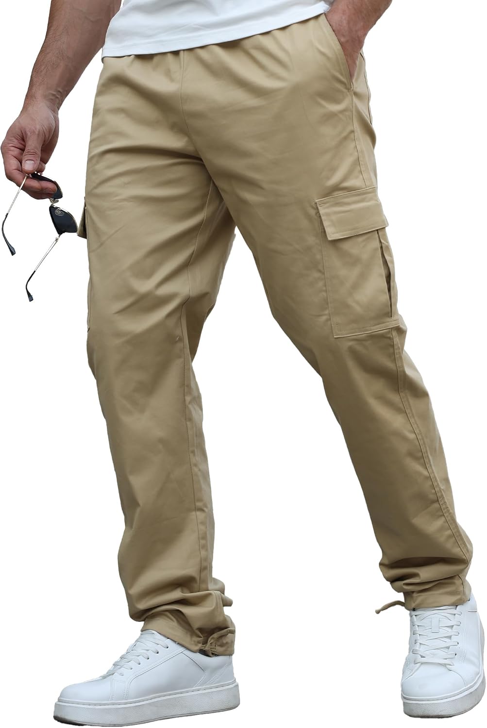 HYPESTFIT Men's Cargo Pants - Cotton Drawstring Waist Loose Straight Fit, Casual Hiking Athletic Joggers for Men