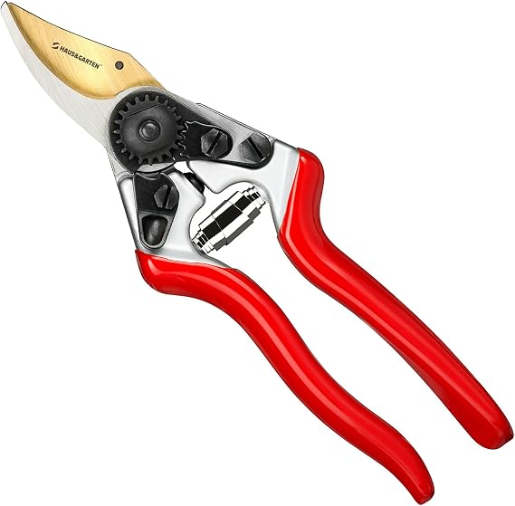 Haus & Garten PrecisionPRO 8" Titanium Pruning Shears - Heavy Duty Professional Bypass Pruner - Use As Rose Clippers, Premium Gardening Secateurs, Garden Scissors, Handheld Yard, Tree, Plant Tool