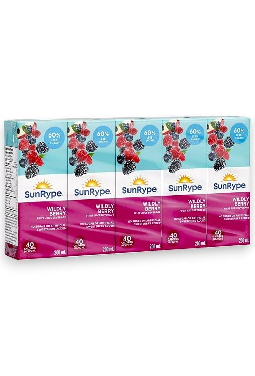 SunRype Wildly Berry Juice Boxes Perfect For On-The-Go, 60% Less Sugar, 5x200ml/33.8 fl. oz.