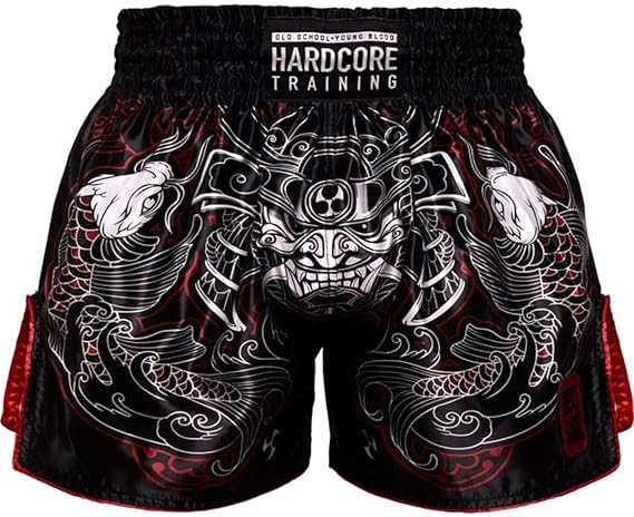 Hardcore Training Muay Thai Shorts Japanese Cortoon Design Kick Boxing MMA Combat Sport Sparring Trunks Cage Fight (US, Alpha, XX-Large, Regular, Regular, Red)