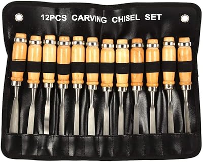 12PCS Professional Wood Carving Chisel Set, Hand Tools for Woodworking, Whittling, and Lathe Work, Includes Gouges & Sharpening Stone, Ideal for Beginners & Experts