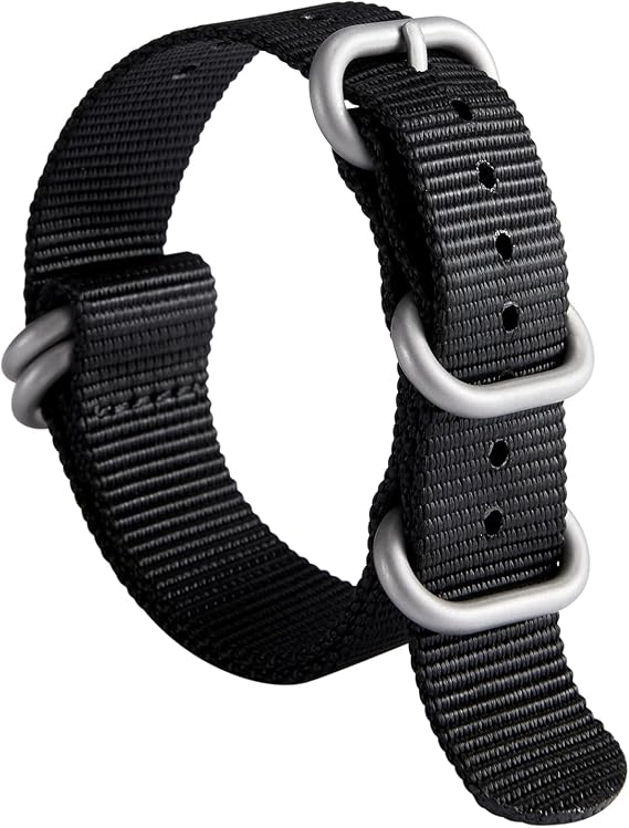 BINLUN Premium Ballistic Nylon Watch Strap, Heavy Duty 5-Ring Replacement Watch Band with Stainless Steel Buckle, Comfortable Sport Band for Men Women, Fits 18-24mm