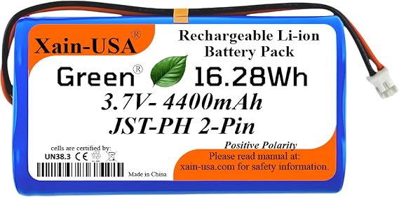 (1Pack) 3.7V 4400mAh Liion Battery Pack with JSTPH 2Pin Connector for Electronics, LED Lights, Toys, GPS, and Meshtastic Solar nodes. Please Confirm Plug Polarity Before Purchase.