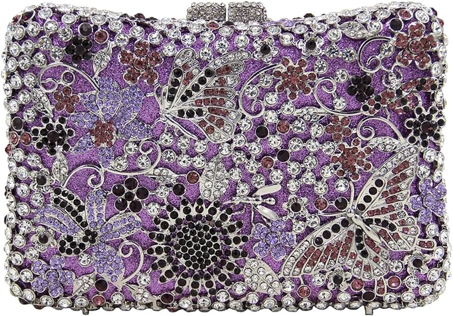 Women Sparkly Rhinestone Evening Clutch Butterfly Flower Crystal Purse Luxury Bride Evening Handbag Minaudiere Bag