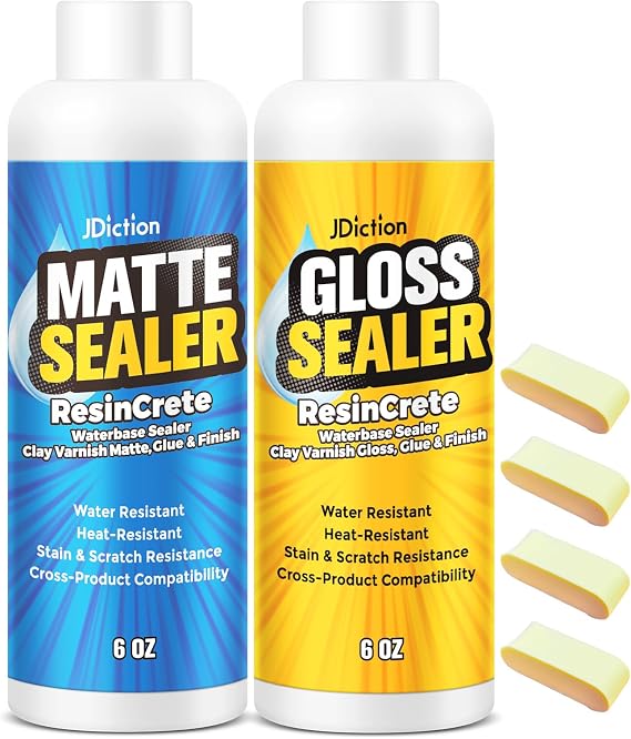 Air Dry Clay Glaze, Clay Varnish for Air Dry Clay/Polymer Clay Sealer, ResinCrete, Varnish for Pottery&Acrylic Paint, Waterproof & Stain Resistant, Design for Air Dry Clay Pottery (Gloss6OZ+Matte6OZ)