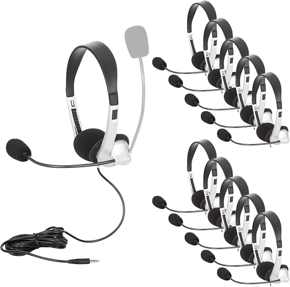 Egghead Personal Stereo Headset with Adjustable Headband, Foam Ear Cushions, Flexible Uni-Directional Microphone, and Tangle-Free Tri-Shield Cord