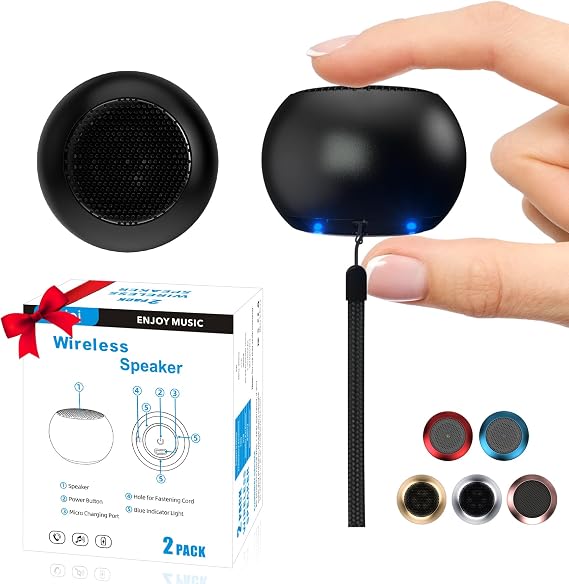 2Pack Taşınabilir Mini Hoparlör, Bluetooth Küçük Hoparlör, Telefon/PC/Tablet için Kablosuz Mikro Hoparlör, Şarj Edilebilir Pil, Dahili Mikrofon, Taşıma Kayışı ile Sevimli Mini Hoparlör, Siyah