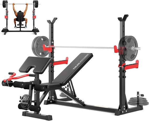 YOLEO 10 in 1 Weight Bench Set, Heavy Duty Bench Press Rack for Home Gym