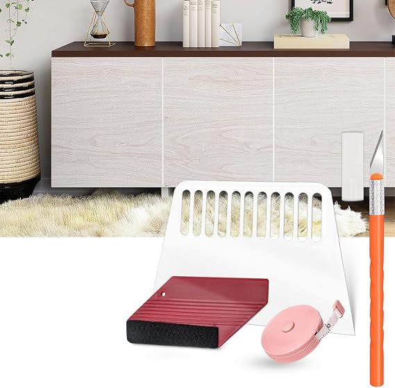 White Wood Contact Paper for Cabinets+Wallpaper Smoothing Tools