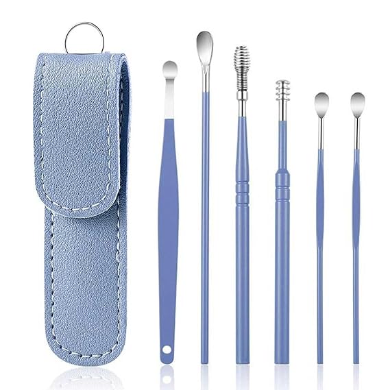 Ear Cleaner, Ear, The Most Professional Ear Cleaning Master, Earwax Cleaner Tool Set, Portable Ear Cleaning Kit, Ear Cleaner Earwax Removal Tools With Pu Leather Case (Blue)