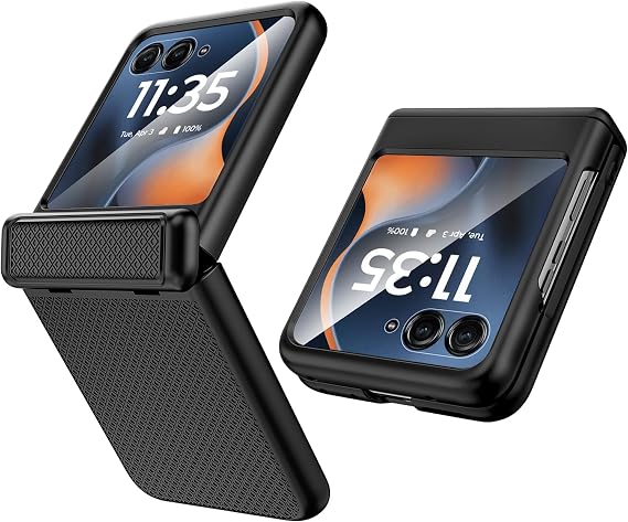 Miimall Compatible with Motorola Razr 60 Case with Hinge Protection, [Built-in Glass Screen Protector], Hard PC Anti-Slip Slim Fit Shockproof Protective Bumper Case for Moto Razr 60-Black