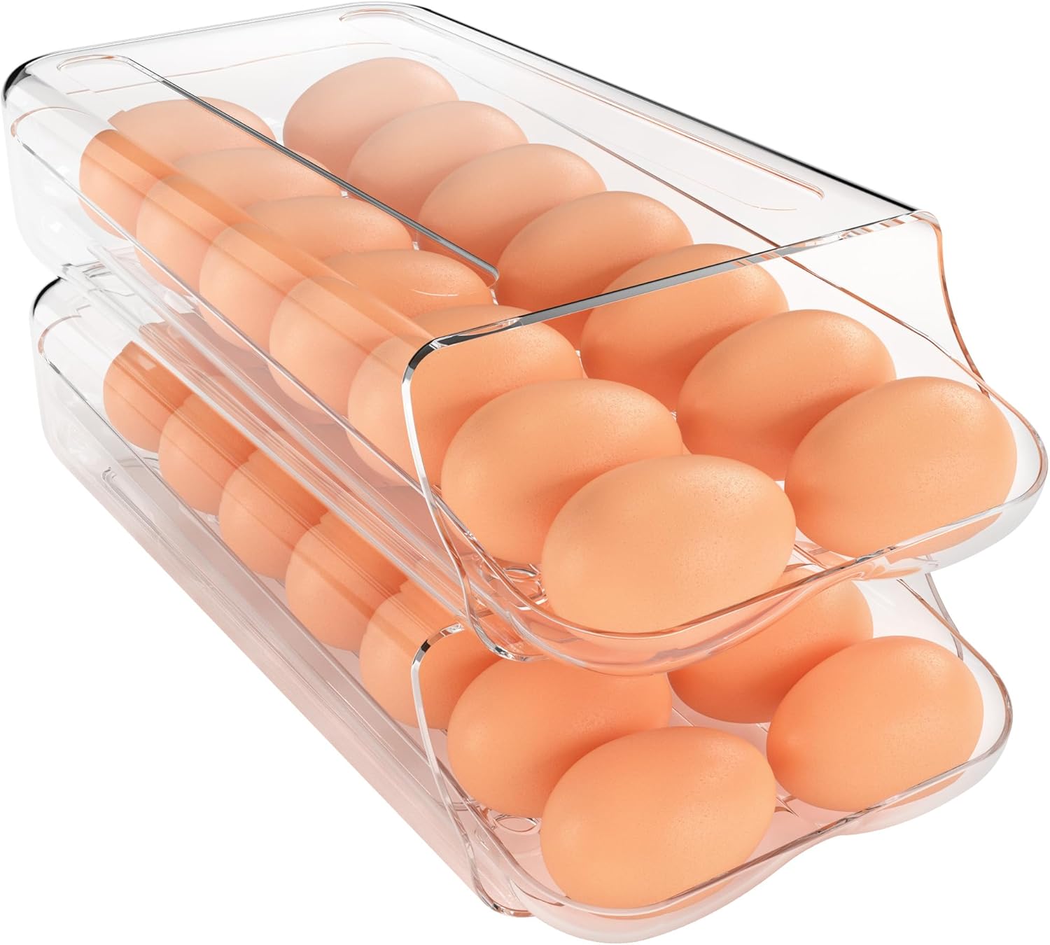 theaoo Egg Holder for Refrigerator Automatic Egg Container for Refrigerator Clear Plastic Egg Dispenser Stackable Egg Organizer with Quick Removable Inner Tray for Organizer