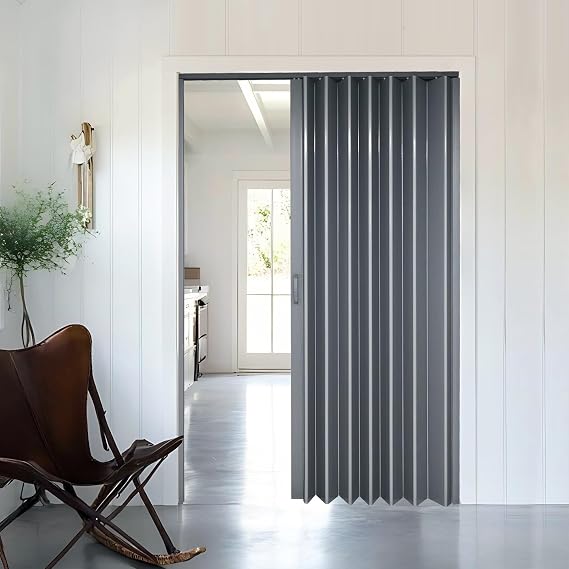 DIYHD 60X80 in PVC Accordion Folding Door with Mounting Hardware, Grey