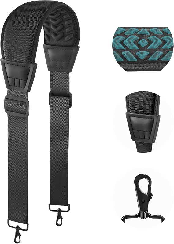 FIEIL 67" Universal Shoulder Strap, Mesh Thick Padded Bag Strap with Double Adjustable Buckles and Metal Hooks