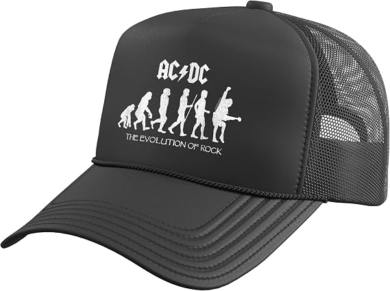 Official AC/DC Evolution of Rock Artwork ACDC Rock Trucker Hat with Adjustable Mesh Back