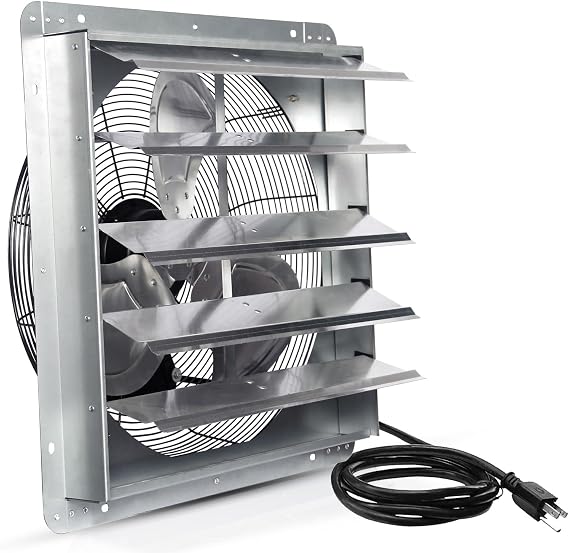 VENTISOL 20 Inch Shutter Exhaust Fan Wall Mounted, 3500CFM Exhaust Fan with Pre-Installed 1.65m Power Cord, Ventilation fan for Greenhouse, Garages, Attic, Shops, Chicken Coop