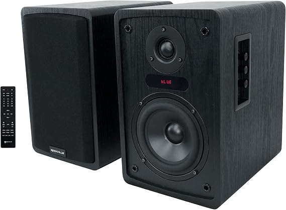 Rockville ELITE-5B V3 Black 5.25" Powered Bluetooth Bookshelf Speakers Pair | 800W Peak / 200W RMS, Home Audio, Optical/Coaxial/RCA, 2 Mic Inputs with Echo, Karaoke, USB/Memory Card, EQ, Remote