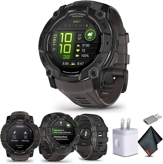 Garmin Instinct 3 Outdoor GPS Smartwatch AMOLED 50mm (Charcoal) Bundle