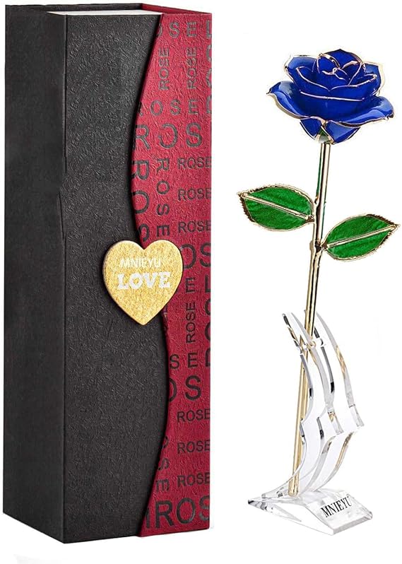 Gold Rose 24K Plated Gold Dipped Rose, Forever Preserved Long Stem Rose Flowers with Stand,Romantic Gift for Valentine's and Mothers Day, Anniversary, Birthday,Gifts for Her,Wife,Girlfriend