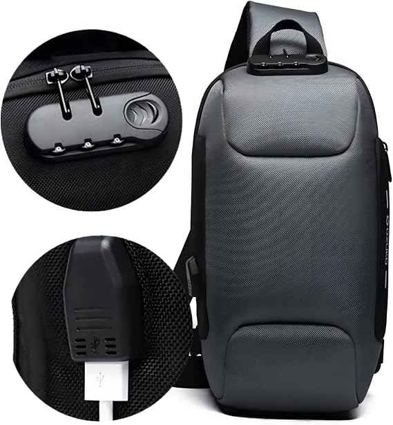 OZUKO Men Sling Backpack Nylon Water Resistant Shoulder Chest Crossbody Sling Bag with USB Charging Port
