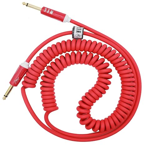 Aestivate 16ft/5m Coiled Guitar Cable Electric Instrument Cable Curly Instrument Cable Stretchable Straight to Straight Dual Straight Plugs(Red)