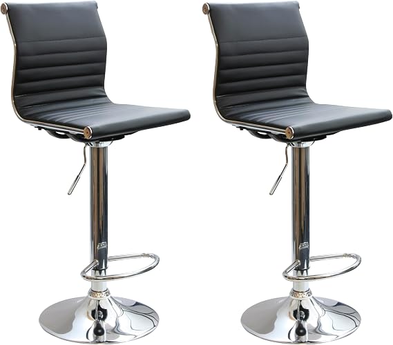 Black Adjustable Height Padded Vinyl Bar Stool Set