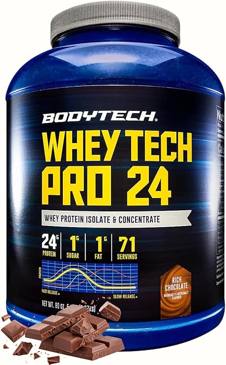 BodyTech Whey Protein Isolate Powder, Rich Chocolate, 5 LB, 71 Servings