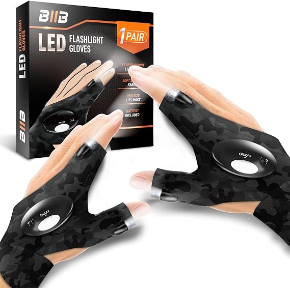 BIIB Gifts for Men, LED Gloves with Lights, Fishing Accessories Gadgets