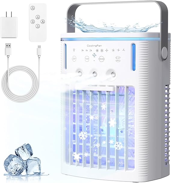 Portable Air Conditioners, 3-in-1 Portable AC Unit, Personal Mini Air Conditioner With 1000ml Water Tank, 2/4/6H Timer, USB Charging Small Cooling Fan (Include 5V 2A Adapter) For Office Bedroom