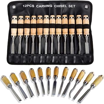 Chisels, Professional Wood Carving Chisel Set 12 Piece Sharp Woodworking Tools W/Carrying Case Great for Beginners and DIY Enthusiasts