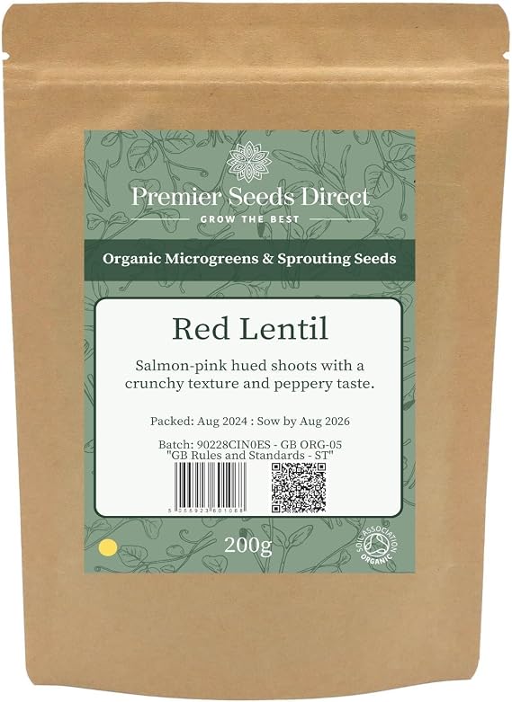 PREMIER SEEDS DIRECT - MICROGREEN/Sprouting Seeds - RED Lentil - Organic (200 Grams)