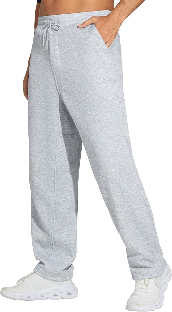 THE GYM PEOPLE Men's Baggy Sweatpants Fleece Drawstring Straight Leg Open Bottom Workout Pants with Pockets