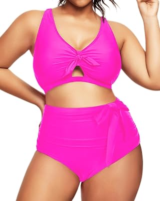 Daci Women 2 Piece Plus Size Bikini Swimsuit High Waisted Bottom Ruched Tie Knot Bathing Suit