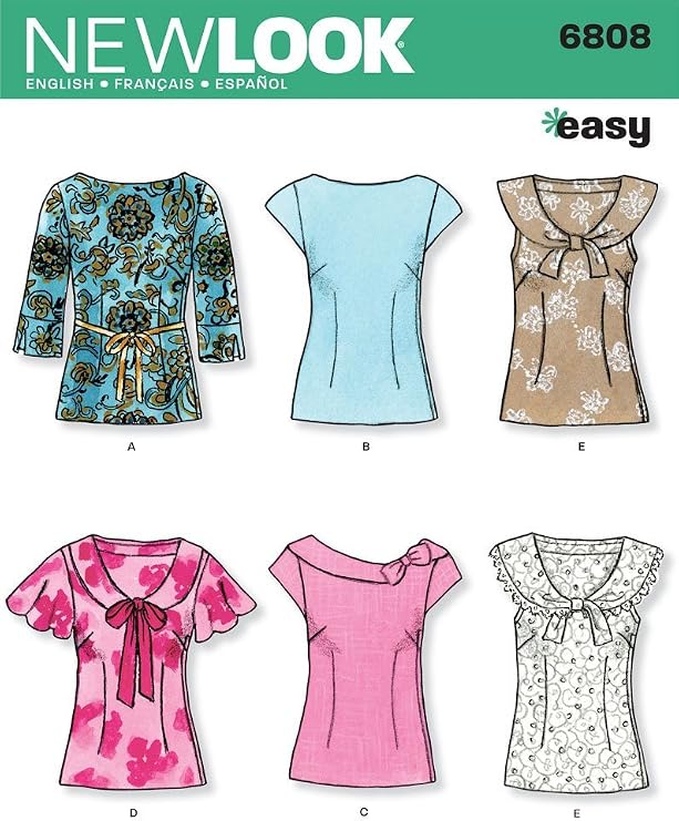 New Look N6808 Women's Top Sewing Pattern, Neckline & Sleeve Variations, Sizes 8-18