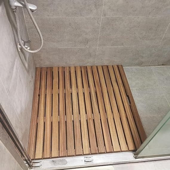 30 40 50 60 70 80 90 100cm Large Bath Mats Slated Platform, Waterproof Teak Wood Shower Matt for Bathroom Floor/Inside Shower/Outside Shower(92x92cm/36x36in)