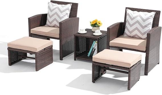 OC Orange-Casual 5 Pcs Patio Furniture Set, Patio Chairs with Ottoman Beige