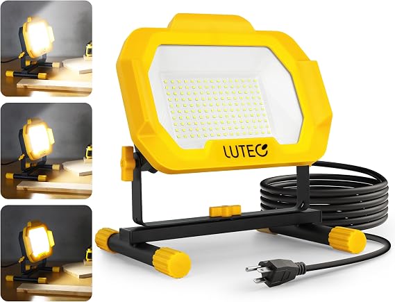 LUTEC 12500 Lumen LED Work Light with Stand, Portable Job Site Lights
