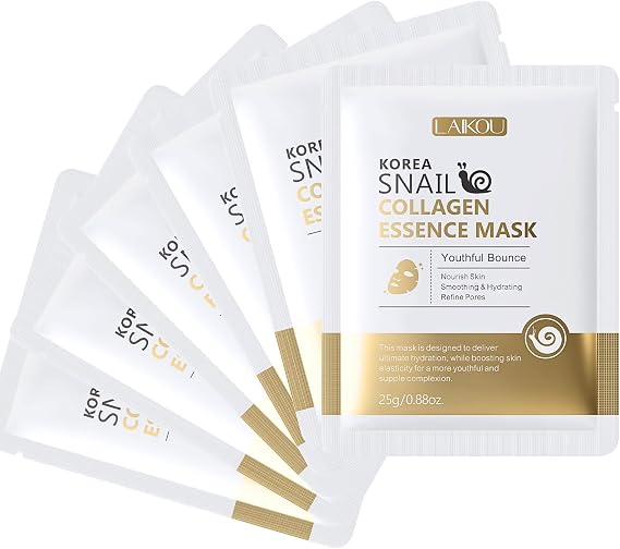 Snail Hydrolyzed Collagen Face Mask, Glass Skin Face Mask, Korean Sheet Mask, Anti-Aging, Hydrating, Firming & Brigh - ten Sheet Masks, Korean Face Mask For Hydration Boost, Korean Skincare - 6PCS