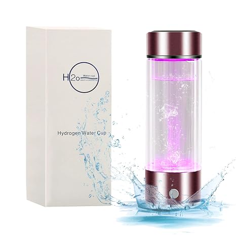 Hydrogen Rich Water Generator Ionizer Maker Cup Portable Cup Filter, 450ML Bottle PHHS Technology Ionizer, USB Rechargeable Anti Aging Antioxidant Glass Bottle (Pink & Purple)