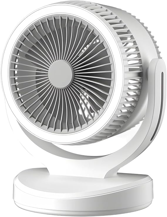 Usb Rechargeable Desktop Fan With Led Light, 3 Adjustable Speeds, 2400 Mah Battery, Quiet Operation, 360 Rotation For Home And Dorms
