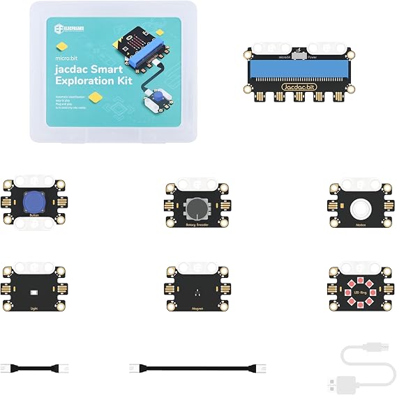 ELECFREAKS Microbit Jacdac Smart Exploration Kit Micro Bit Sensor Starter Kit Plug & Cord Electronic Module Unlimited Connection Methods No Micro:bit