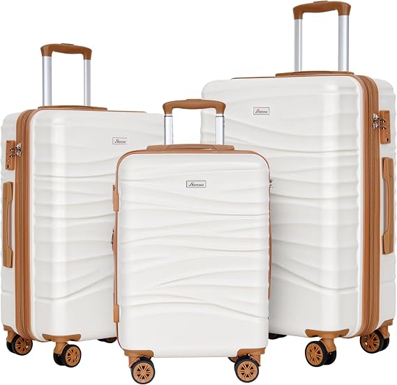 Romswi 3 Piece Luggage Sets, Expandable PC+ABS Hardshell Suitcase Set with TSA Lock YKK Zipper and Dual Spinner Wheels, Large Checked Travel Suitcases, 20/24/28 Inch, White