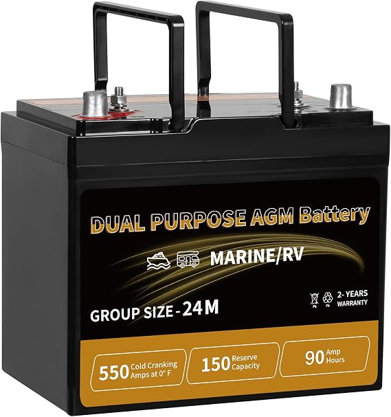 Weize Dual Purpose AGM Battery BCI Group 24M, Starter & Deep Cycle 150RC 550CCA 12V 90AH Sealed Marine & RV Battery