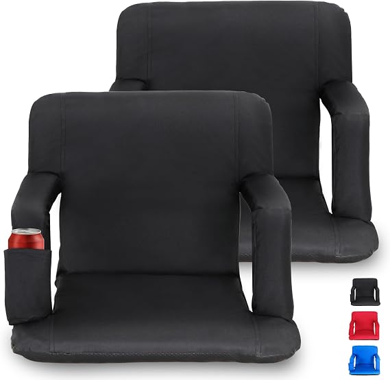 HomGarden Set of 2 Stadium Seat Chair for Bleachers Benches Grandstand Comfort Seats, 5 Reclining Custom Padded Cushion Backs Armrest Support