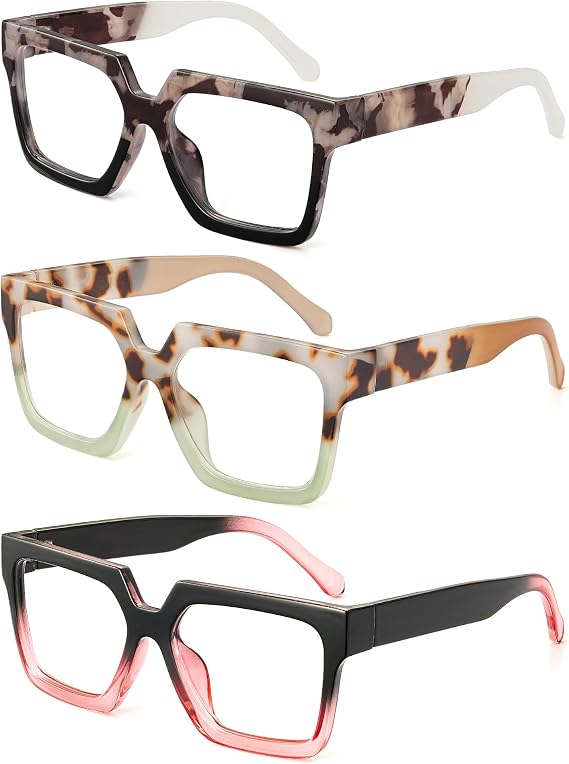 JM Oversize Reading Glasses Women Trendy Square Blue Light Blocking Readers