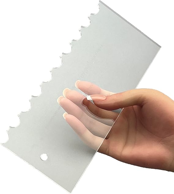 CakeSafe CLEAR ACRYLIC Ophelia 8 Inch Cake Decorating Comb, Doubles As Icing Smoother, And Scraper Unique Cake Comb For Decoration, Frosting Comb And Buttercream Tools